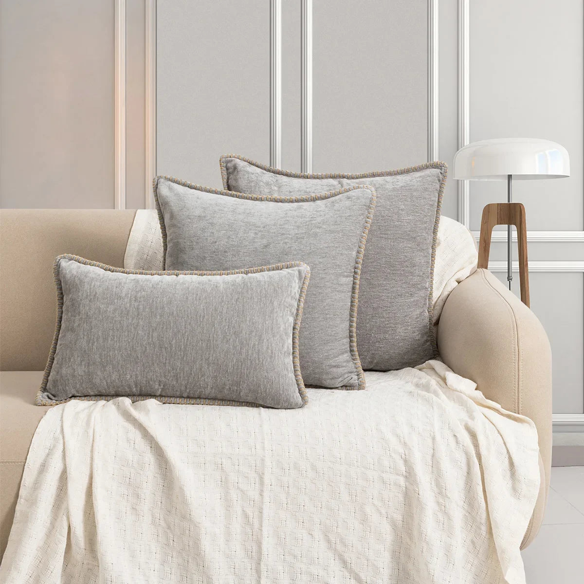 Pink Chenille Cushion Cover Soft Throw Pillow Cover 50x50cm Velvet Pillow Case Stitched Edge Couch Sofa Decor Pillowcase 45x45CM